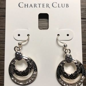 Silver and rhinestone dangling hoop earrings